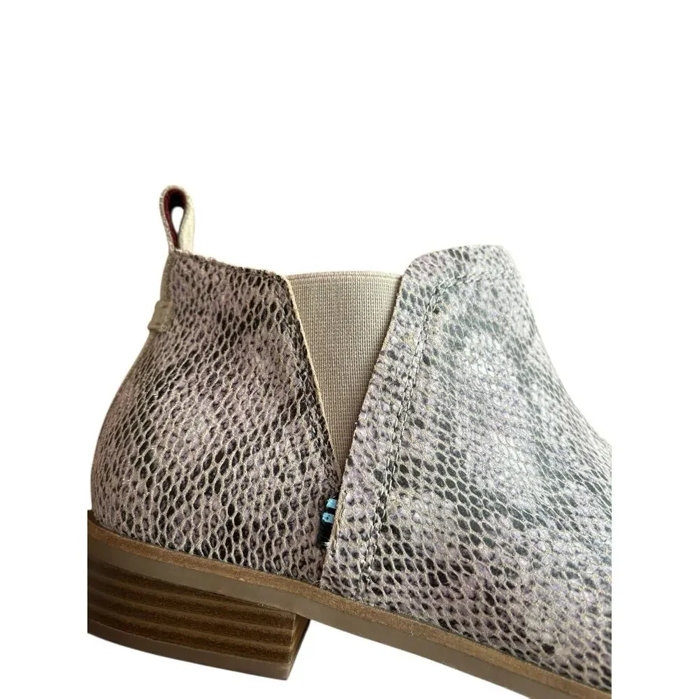 TOMS Womens Reese Snake Skin Booties Ankle Boots Side Zip Womens Size 9.5 New